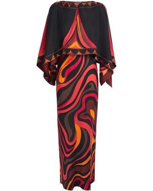 PUCCI Silk Marmo Cape Maxi Dress - Red