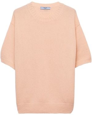 Prada Wool-Cashmere Short-Sleeve Jumper - Natural