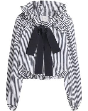 Patou Stripe Ruffle Tie Blouse - Blue