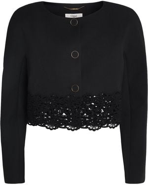 Chloé Wool Lace-Embroidered Jacket - Black