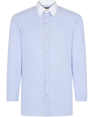 Tom Ford Cotton Contrast-Trim Shirt - Blue