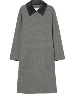 Marina Rinaldi Leather-Collar Houndstooth Coat - Gray