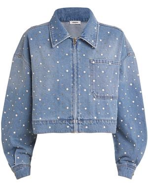 Sandro Embellished Denim Jacket - Blue