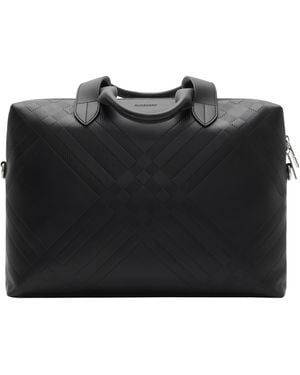 Burberry Leather Check-Embossed Briefcase - Black
