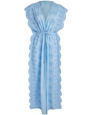 Melissa Odabash Cotton Embroidered Talitha Kaftan - Blue