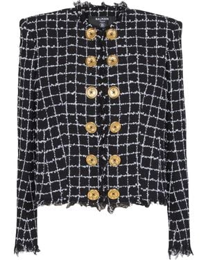 Balmain Cropped Tweed Jacket - Black