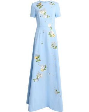 Carolina Herrera Crepe Floral Embroidered Gown - Blue