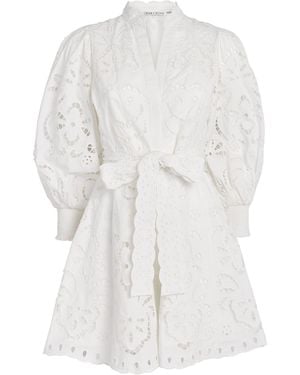 Alice + Olivia Embroidered Lucy Mini Shirt Dress - White