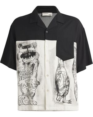 DOMREBEL Short-Sleeve Strip Camp Shirt - Black