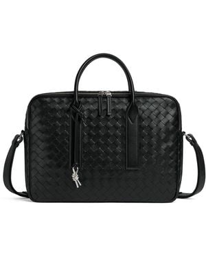 Bottega Veneta Leather Intrecciato Briefcase - Black