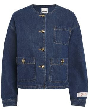 Sandro Crest-Button Denim Jacket - Blue