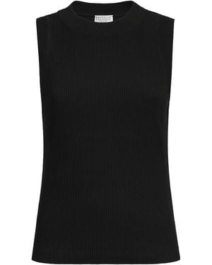 Brunello Cucinelli Cotton Ribbed Tank Top - Black