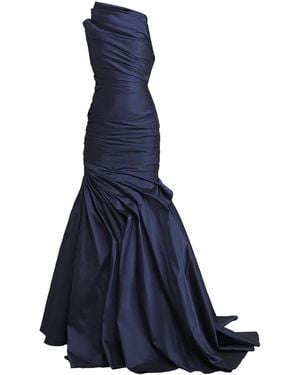 Marmar Halim Taffeta Draped Asymmetric Gown - Blue