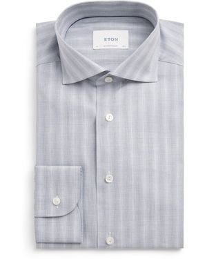 Eton Cotton Mélange Plaid Contemporary Fit Shirt - Blue