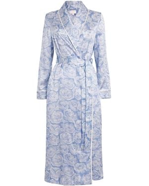 Derek Rose Silk Floral Robe - Blue