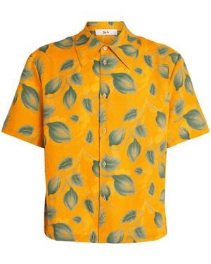 Séfr Linen Leaf Print Dayot Shirt - Yellow