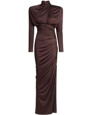Balmain Draped Long-Sleeve Maxi Dress - Brown