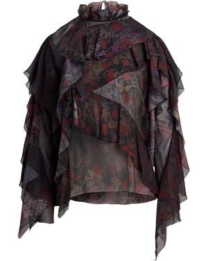 Ralph Lauren Silk Chiffon Ruffle-Trim Floral Ilene Blouse - Black