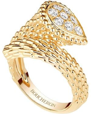 Boucheron Small And Diamond Serpent Bohème Motif Ring - Metallic