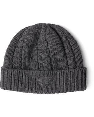 Prada Virgin Wool Triangle Beanie - Grey