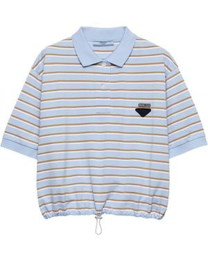 Prada Stripe Cropped Polo Shirt - Blue