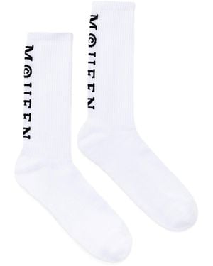 McQueen Cotton-Blend Logo Socks - White