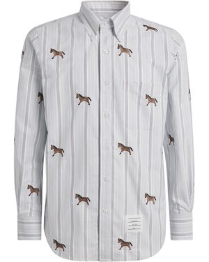Thom Browne Cotton Embroidered Oxford Shirt - Grey