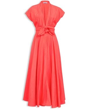 Alaïa Linen-Blend Knot Midi Dress - Red