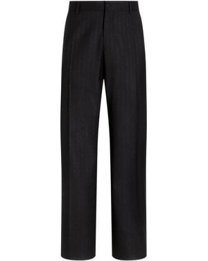 Dolce & Gabbana Virgin Wool-Blend Pinstripe Tailored Pants - Black