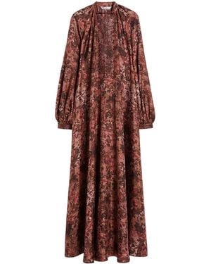Max Mara Silk Twill Printed Maxi Dress - Red