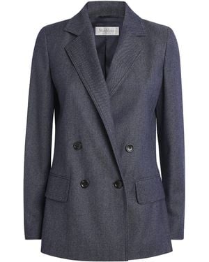 Max Mara Virgin Wool Double-Breasted Blazer - Blue