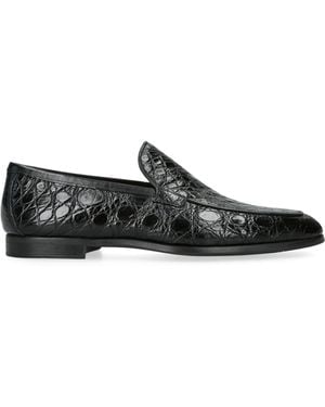 Magnanni Crocodile Leather Aston Loafers - Black