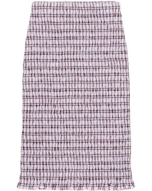 Prada Ruched Check Midi Pencil Skirt - Purple