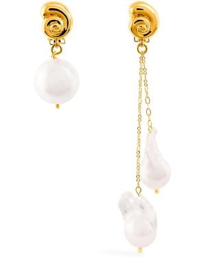 Timeless Pearly Seashell And Pearl Asymmetric Earrings - White