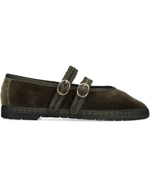 Flabelus Velvet Claire Mary Jane Flats - Black