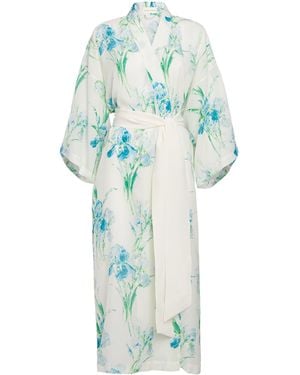 Olivia Von Halle Silk Floral Amaya Samphire Robe - Blue