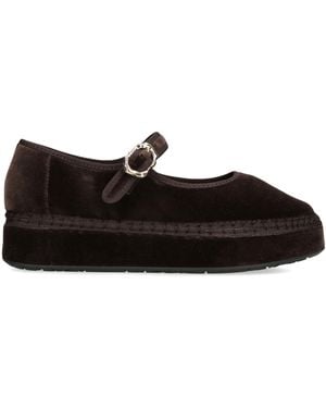 Flabelus Velvet Double Mary Jane Flats - Black