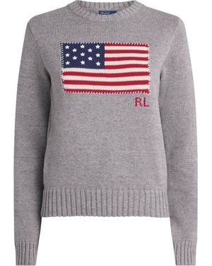 Polo Ralph Lauren Cotton American Flag Sweater - Gray