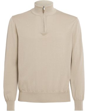 Canali Cotton Half-Zip Sweater - Natural