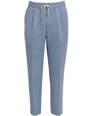 Jacob Cohen Linen Drawstring Straight Trousers - Blue