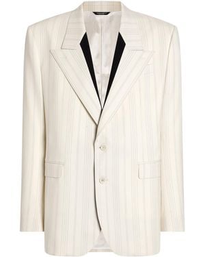 Dolce & Gabbana Virgin Wool Pinstripe Double-Breasted Blazer - White