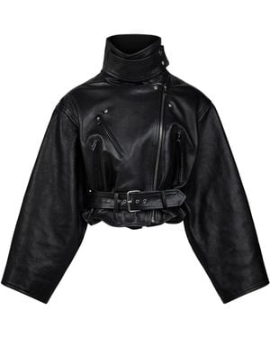 Alaïa Leather Cropped Biker Jacket - Black
