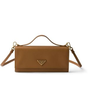 Prada Saffiano Leather Wallet With Shoulder Strap - Brown