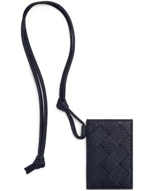 Bottega Veneta Leather Intreccio Badge Holder - Blue