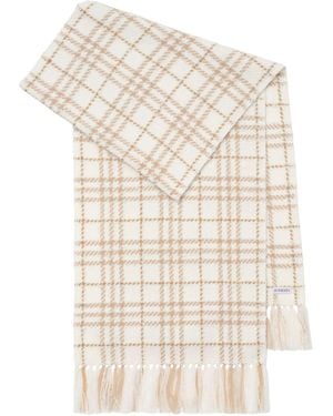 Burberry Cashmere-Silk-Wool Embellished Check Scarf - White