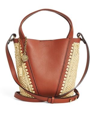 Chloé Small Raffia-Effect And Leather Spin Tote Bag - Brown