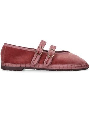 Flabelus Velvet Claire Mary Janes - Red