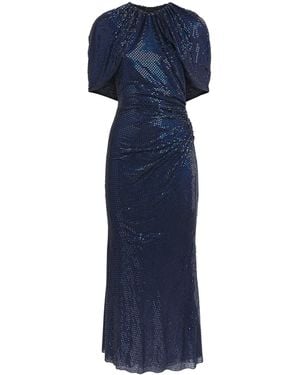Self-Portrait Rhinestone Cape-Sleeve Midi Dress - Blue
