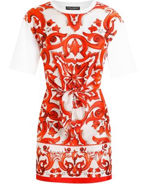 Dolce & Gabbana Cotton-Silk Printed Mini Dress - Red