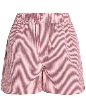 With Nothing Underneath Cotton Striped Seersucker Boxer Shorts - Red